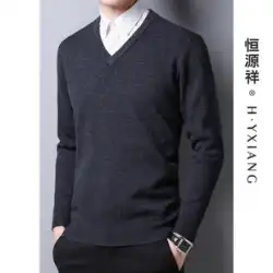 Hengyuanxiang セーター男性の冬厚手 100 純毛 V ネック セーター中高年緩いお父さんセーター男性