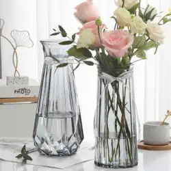 【2点セット】大型ガラス花瓶 透明 ヨーロピアンスタイル 水上げ 干し百合の花 縁起物 竹製花瓶 フラワーアレンジメント