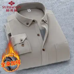 Yu Zhaolin 秋と冬のブルー メンズ ウォーム シャツ コーデュロイ シャツ 中年プラス ベルベット 厚手 長袖 父親服