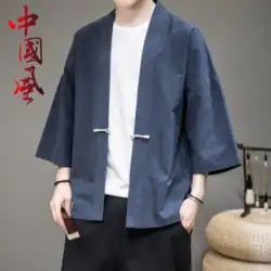 2022 春の中国風の男性の韓服の綿と麻の中国風の短いウインドブレーカーレトロ改良された剣道服コート道教のローブトップ