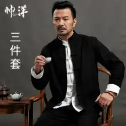 唐のスーツの男性のスーツの綿麻の春のカジュアルな中国風の若者のレトロなチュニック中国の男性の麻の漢服