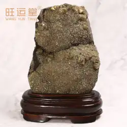 Wangyuntang 天然黄鉄鉱方解石共生鉱石原石装飾品金鉱奇石観賞石風水家の装飾