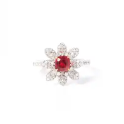Futai Jewelry 0.58ct レッドスピネル 18金 ダイヤモンド リング レトロ フラワー リング