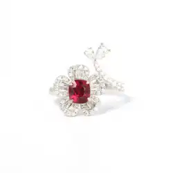 Futai Jewelry 0.90ct レッドスピネル 18金 ダイヤモンド 特殊形状 ダイヤモンド オープン フラワー リング