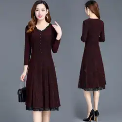 長袖の春と秋のドレスの女性の2022年の新しい秋のドレスの気質の中型のハイエンドの母の薄い底のスカート