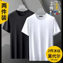 2枚組）モダールコットン 半袖Tシャツ メンズ 夏 アイスシルク 無地 ボトムスシャツ 丸首 五分袖 薄手 速乾 Tシャツ