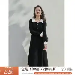 Fansi Lanen 22FS1721 フランスの黒の長袖のドレスの女性の春と秋のヘップバーンスタイルの気質の薄いスカート