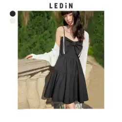 リーディング ボウ サスペンダー ドレス 2022 春夏 新作 婦人服 デザイン センス 小さめ ブラック ドレス 人気 甘い スカート