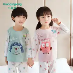 Xiaoqinglong幼児の子供のパジャマの夏の男の子と女の子の綿の薄い空調服のスーツの赤ちゃんの子供の中と大きな子供