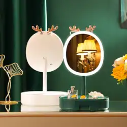 化粧鏡 ドミトリー ランプ付き 卓上 卓上 化粧鏡 折りたたみ フィルライト 美容鏡 収納ボックス付き ライト 高級 手鏡