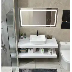 北欧の二層の大理石のカウンタートップの洗面台の洗面台の家庭用の小さなアパートの壁に取り付けられた洗面台の浴室用キャビネット