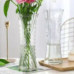 【2点セット】特大ガラス花瓶 透明水揚げ 豊かな竹製花瓶 リビングルーム 家庭用花瓶 飾り