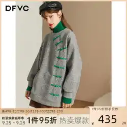 dfvc 秋の中国風のレトロなバックルタートルネックのセーターの女性の 2022 新しい緩いステッチフェイクツーピーストップ