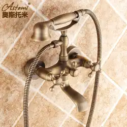 アンティーク オール銅製 浴槽の蛇口 シャワーの蛇口 浴室の蛇口 温水と冷水の混合弁 トリプル