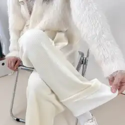 シェニール ワイドレッグ パンツの女性の秋と冬の厚手プラス ベルベットの新しいコーデュロイの女性のズボン 床を拭くズボン 縞模様のベルベットのストレートレッグ ズボン
