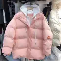 偽のツーピースの綿が詰められた服 2021 新しいコートの女性の韓国語バージョンルーズイントレンディな冬の服のフード付きの厚く綿が詰められたジャケット