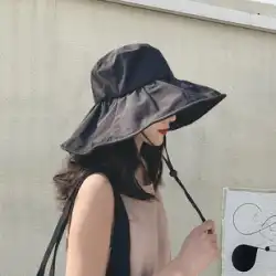 日本の UV 黒接着剤日焼け止めサンシェード帽子女性の夏のカバー顔抗紫外線太陽の帽子サイクリング大きなつば漁師帽子