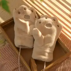 冬の女子学生の韓国語バージョンかわいい綿ぬいぐるみクマの爪手袋冬インプラスベルベットクリスマス暖かいぶら下げネックミトン