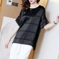Ajidoアセテートの女性のシャツの女性の2022年の夏の新しいマーセライズドサテンのシャツのドレープの気質の上潮