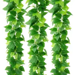 シミュレーション籐緑の大根の葉の装飾偽の葉緑のつるのつるプラスチック製の花のつる水道管をブロックしてエアコンの緑の葉の花