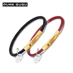 punkgugu オリジナルデザイン 転写ビーズ織りハンドロープ カップル レザーロープブレスレット ステンレススチール レッドロープ ロープレタリング付き