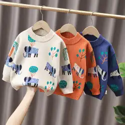 男の子の丸首のセーター 2023 春と秋の新しい韓国語バージョンの大きな子供のための子供のダブル ニット漫画セーター 8913