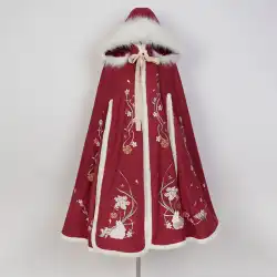 オリジナル雪うさぎ漢服マント女性の中国風水システム秋と冬の古代衣装プラスベルベット厚いウサギ新年の新年ショールジャケット