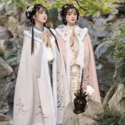 袁山喬【玉柴河】漢服の女性の秋冬の2色の古典的な花の刺繍のウールの長いマントは薄く見えて暖かく保ちます