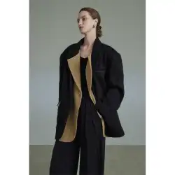 UNSPOKEN 黒肥厚ウール スーツ ジャケット女性の冬暖かく防風高品質ルース ウール コート