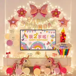 女の子、女の子、女の赤ちゃん、子供の最初の誕生日の装飾シーン アレンジ パーティー 背景 壁 テレビ画面 プロジェクション バルーン
