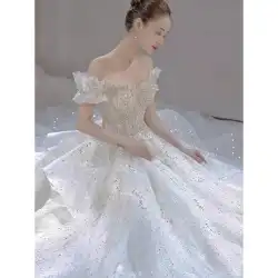 ワンショルダー メイン ウェディングドレス 2022年新作 花嫁 フレンチレトロ 上質な風合い ビッグ後ろ姿 プリンセス風 紗 冬