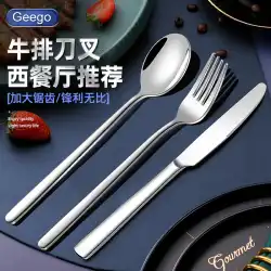 Geego ステーキナイフとフォークセット 洋食 304ステンレススチール 食器 ツーピース ステーキナイフ フォーク スプーン スリーピース 業務用