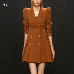 AUI デザインセンスニッチプロフェッショナルスーツジャケット女性 2022 秋の新ミッドレングススリムスーツプリーツスカート
