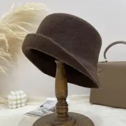 日本の秋と冬のオーストラリアのウールのカーリーエッジの漁師の帽子の女性のファッションの純粋なウールのコーヒーカラーのポットハットは、大きな頭囲とワープエッジの帽子を持っています