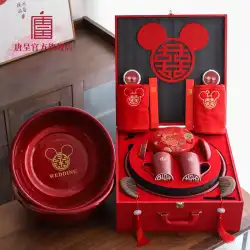 Xibasin 花嫁の持参金の結婚式の洗面台の洗浄セット家庭用の赤い洗面器 1 組の持参金の結婚式用品 Daquan