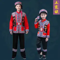 新しい Tujia 男性の少数民族ダンス衣装 Xilan Kapu Tujia 子供のパフォーマンス衣装大人のための