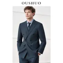Ou Shuo ダブル ブレスト スーツ スーツ メンズ鳥瞰図柄ビジネス カジュアル スーツ韓国語バージョン スリムな新郎のウェディング ドレス