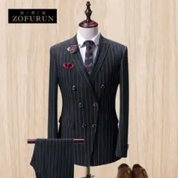ZofuRun ライト ラグジュアリー メンズ ダブルブレスト スーツ フィット ツーピース 花婿付添人スーツ ビジネス フォーマル 絶妙なスーツ