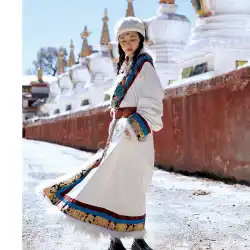「チュンチェン」ホワイトスエード単層チベット服チベットローブ女性華麗なレトロチベット服旅行写真チベット服