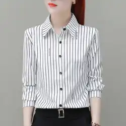 ストライプ シフォン シャツ女性の長袖韓国語バージョン 2023 春と秋の新しいファッション プラス ベルベット ウエスタン スタイル シャツ トップ インチ垂直