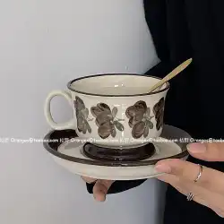 オレンジ フリー スプーン*フィンランドの中世のコーヒー カップとソーサー 手描きのブラウン クラング ローズ ラテ カップ アフタヌーン ティー