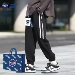 NASA GAVK パンツ メンズ 春秋 モップパンツ スポーツパンツ ワイドレッグ ストレート ルーズ ブラック カジュアルパンツ