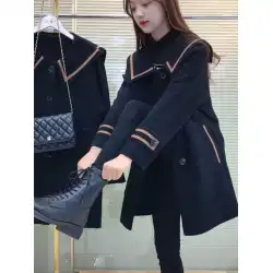 ウールのコートの女性の中間の長さの韓国語バージョン スリム フィットと薄い 2022 秋冬の新しいアウターウェアの外国のスタイルの海軍の襟のコート