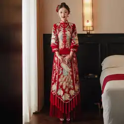 Xiuhe 服 2023 新しい花嫁のウェディングドレス中国の結婚式の乾杯の服龍と鳳凰ガウン痩身のウェディングドレス 2022