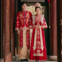高級 2022 新しい重工業の花嫁の結婚式 fengguanxiapei レトロな韓服中国風の賃貸カップル Xiuhe 服