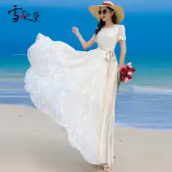 夏の白いシフォン花柄のドレスの女性の足首までの長いセクション 2022 新しいウエスト痩身超ロングスカート