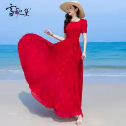 夏の赤いシフォン花柄のドレスの女性の足首までの長いセクション 2022 新しいスーパー ロング スリム スクエア カラー スカート