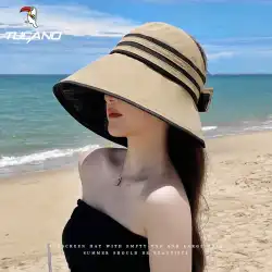大きなつば空のシルクハット女性夏 uv 日焼け止め抗紫外線太陽の帽子カバー顔ビーチ太陽サイクリング帽子
