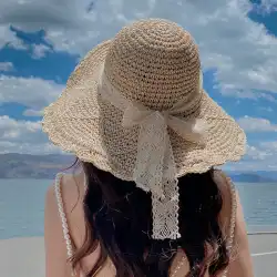 2023 麦わら帽子海辺のビーチハット女性の夏の気質多彩なファッション日よけ帽子日焼け止め UV 保護日よけ帽子