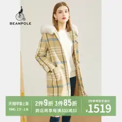 100% ウール BEANPOLE 秋の女性のカラフルな格子縞のウールのフード付きの特大の毛皮の襟のコート